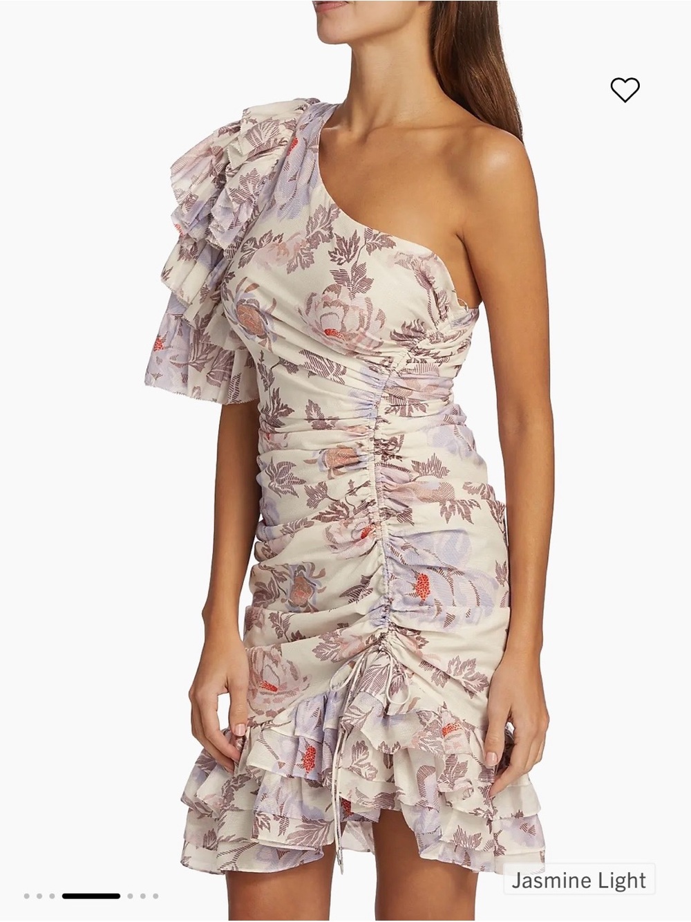 One-Shoulder Floral Ruffle Dress in Cream and Lavender-Taupe
